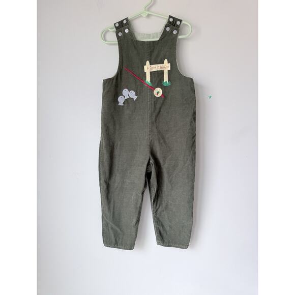 The Bailey Boys Reversible Overalls 3T 4T Fish Camp USA Green Courduroy - Picture 2 of 12